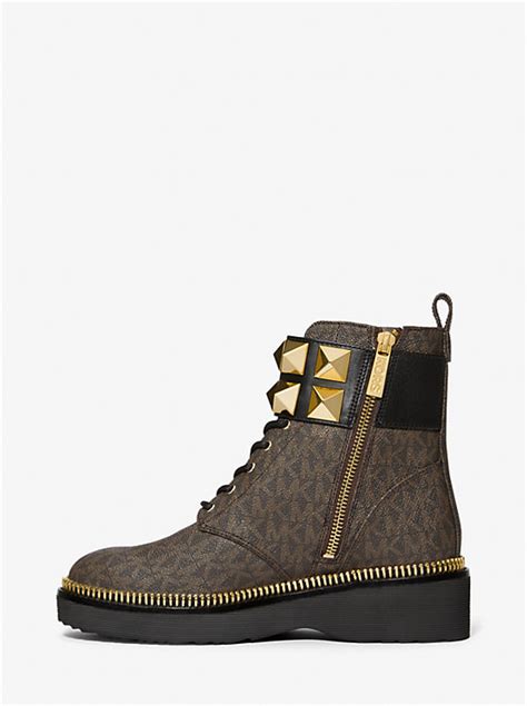 Haskell Studded Logo and Leather Combat Boot 